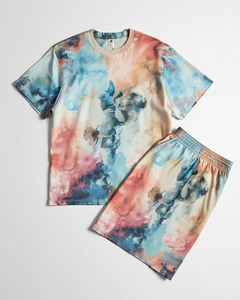 Conjunto de Camiseta de Manga Corta y Pantalones Cortos con Estampado Gráfico Abstracto de Humo para Hombre, Ropa con Sublimación Completa - Product Image 1