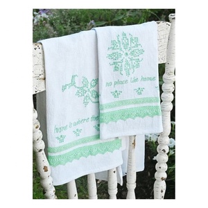 Meilleure vente Floral brodé élégant 100% coton décoloration Logo personnalisé torchon moderne Super doux absorbant GOTS certificat - Product Image 3
