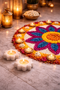 Handcrafted Marble <b>Tea</b> <b>Light</b> Holders with Floral Design, Festive Diwali Decoration & Home Styling - Product Image 4