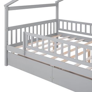Letto a capanna in legno a grandezza naturale per bambini con due cassetti grigi - Product Image 5