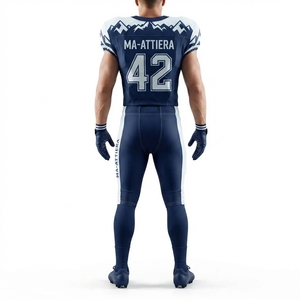 Ensemble de maillot et pantalon rembourrés personnalisés pour uniforme de football américain bleu marine et blanc – Tenue de sport pour équipe - Product Image 2
