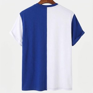 2026 Men Blue <b>White</b> Color Block T Shirt Casual Crew Neck Half Sleeve Trendy Summer Streetwear Comfortable Soft Fabric <b>Tee</b> - Product Image 4