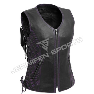 Black Leather Motorcycle Vest Women Side Laces&<b>Fringes</b> Size XXL <b>Top</b> Quality Custom Made New Style 2026 Customized Vests - Product Image 1
