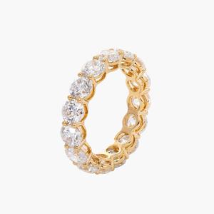 Anillo de Oro Amarillo Sólido de 18K con Diamantes Cultivados en Laboratorio de Corte Redondo de 4.3mm, Anillo de Boda de Lujo con Engaste Completo de Garras Compartidas - Product Image 6