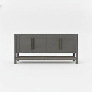 Buffet en bois tressé naturel à 4 portes avec étagère en rotin, meuble de rangement moderne en bois et tissu tressé, pieds ronds - Product Image 1