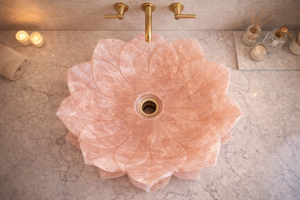 Lavabo de Baño de Cuarzo Rosa con Forma de Flor de Loto, Lavabo de Cristal Rosa de Lujo, Lavabo de Piedra Tallado a Mano, Lavabo de Estilo Spa - Product Image 3