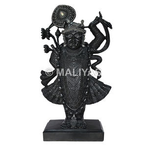Moorti Tradicional de Shrinathji en Mármol Negro |   Ídolo de Shrinathji de mármol hecho a mano - MALIYAS - Product Image 1
