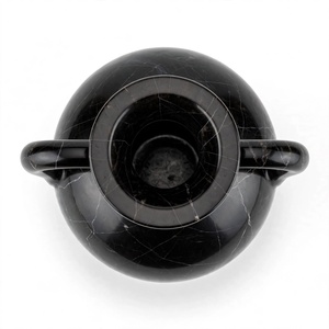 Vase Amphore en Onyx Noir Naturel Fait Main avec Deux Poignées Style Grec Classique Vase en Pierre Vente en Gros Logo Personnalisé Décoration de Table - Product Image 3