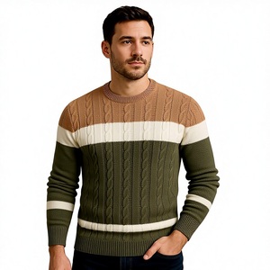 Chic men's color <b>block</b> striped knit crew neck long sleeve sweater – stylish winter outerwear for autumn and winter fashion. - Product Image 1