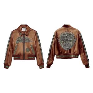 Veste en cuir pour hommes avec logo brodé en chenille personnalisée vintage zippée hiver décontracté cuir fabriqué baseball - Product Image 4