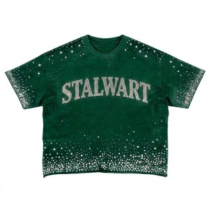 Stalwart Rhinestone Graphic T-Shirt Men's Oversized Short Sleeve O-Neck Street Style <b>Green</b> Jersey Knitted Crop Length - Product Image 6