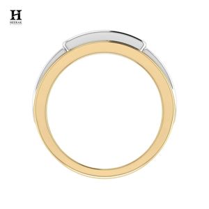 Bague de mariage pour homme en or 14 carats, bicolore, avec diamants taille princesse, trois pierres serties en canal, pour anniversaire - Product Image 3