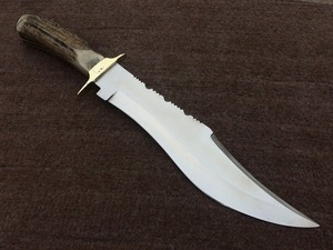 Couteau de camping Bowie de qualité industrielle fabriqué à la main par Edge Master, lame droite en acier inoxydable, manche en corne, cuir - Product Image 6