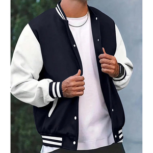 Fall Winter <b>Men</b> Varsity <b>Jacket</b> Youth Loose Stand-up Hooded Waterproof Streetwear Fashion Casual College Boy 100% Wool Geometric - Product Image 4