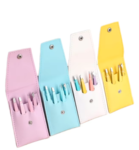 Juego de Pinzas Profesionales Personalizadas de 4 Piezas de Acero Inoxidable con Puntas de Fibra, Pinzas para Cejas Rosadas, Bolsa de Cuero PU ANAAIF - Product Image 1
