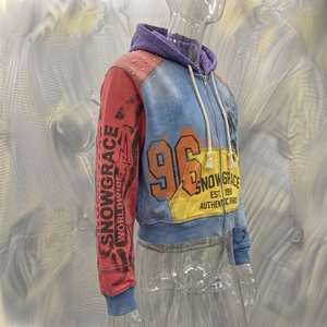 Sweat-shirt à capuche zippé Snowgrace en molleton bouclette coupe courte imprimé devant unisexe streetwear automne 100% coton manches raglan - Product Image 2