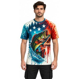 Men's Fishing T-Shirt American Flag Bass <b>Print</b> Quick Dry UPF 50 Sublimation Transfer <b>Print</b> Adult Size Fishing Shirt - Product Image 4