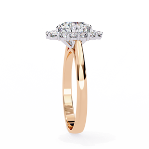 Bague de fiançailles pour femme en or jaune plaqué, diamant de laboratoire taille brillant rond, halo, style classique de luxe, Loista Jewels - Product Image 2