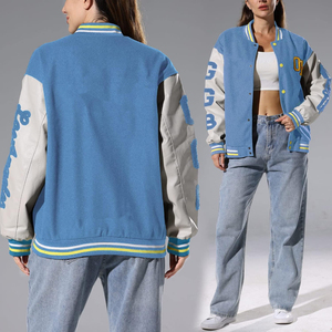 Breathable Women's Custom Woolen Embroidery <b>Winter</b> Fleece <b>Quilted</b> Printed Jacket Cotton Shell Letterman Varsity Jacket - Product Image 3