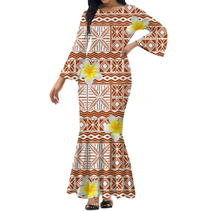 Venta Directa de Fábrica, Vestido Largo Informal para Mujer, Diseño Hawaiano, Estampado Polinesio, Talla Grande 5XL, Vestido de Alta Calidad con Mangas Acampanadas - Product Image 4
