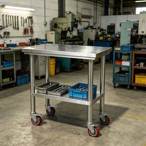 Elegante Tavolo da Lavoro in Metallo Regolabile in Altezza con Ripiano per Isole e Carrelli da Cucina - Product Image 4