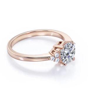 Anillo de Compromiso Clásico con 7 Piedras de Moissanita de Corte Redondo de 1.1 Quilates, Engaste Hexagonal, Chapado en Oro Rosa, para Bodas y Fiestas - Product Image 3