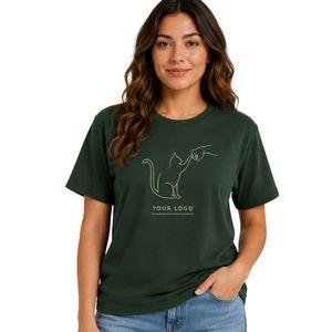 T-shirt surdimensionné pour femme, vert foncé, minimaliste, avec motif de chat, imprimé graphique, décontracté, col rond, manches courtes, mode estivale - Product Image 1