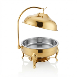 Plat de service de buffet haut de gamme plaqué or en acier inoxydable avec couvercle pour hôtels, traiteurs et restaurants - Product Image 1