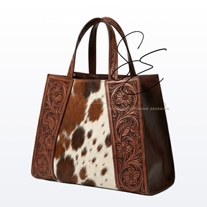 Sac fourre-tout en cuir artisanal style western Cowgirl Gypsy avec doubles poignées supérieures, grand sac de travail spacieux pour femme, sac à main haut de gamme - Product Image 1
