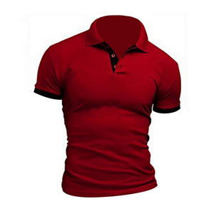 Polo noir pour homme à manches courtes, couleur unie, tricoté, style décontracté avec col et poignets bleus - Product Image 5
