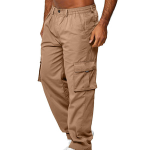 Pantalon cargo gris pour homme, taille élastique, fermeture à cordon, plusieurs poches, style décontracté, léger, respirant, polyester - Product Image 4