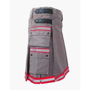 Kilt de pompier gris 100% coton, neuf, vente en gros, avec réflecteur rouge haute visibilité - Product Image 1