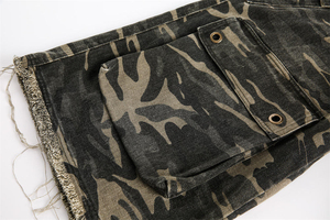 Pantalones Cortos de Mezclilla para Hombre al por Mayor de Fabricante, Estilo Camuflaje, Cargo, de Tela Vaquera, Holgados, Vintage, con Dobladillo Desgastado, para Exteriores - Product Image 4