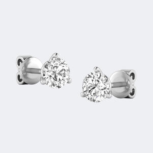 Boucles d'oreilles clous en diamant de laboratoire taille brillant rond 2.00CTW, or 14K, DEF VVS VS, sertissage 3 griffes, style Martini classique, bijoux solitaires - Product Image 2