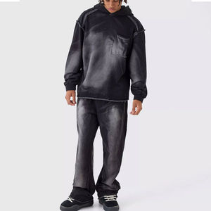 Conjunto de 2 piezas de chándal casual de invierno 2026 con logo personalizado, efecto desgastado, lavado ácido, a la moda, ajustable, de manga larga, estilo jogger, con efecto descolorido por el sol - Product Image 1