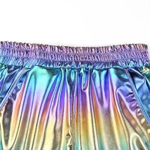 Women Hot Shorts Shiny Metallic Shorts Elastic Drawstring Summer Holographic Wet Look <b>Booty</b> Shorts Bottoms Raves Festivals - Product Image 3