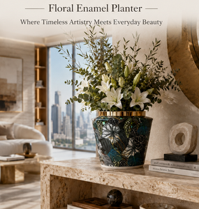 Floral Enamel Planter Metal Tabletop Vase Modern Design Handmade <b>Flower</b> Pot for Home Interior Christmas - Product Image 1