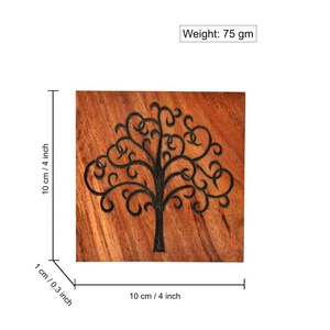 Posavasos de Madera Natural con Acabado Pulido, Diseño Cuadrado con Flores, Ecológicos, de Artizon Studio, para Servir Bebidas, Precio al por Mayor - Product Image 5