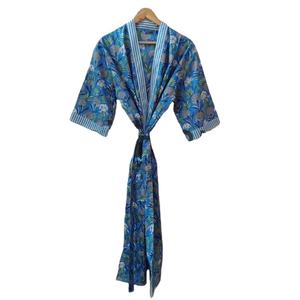 Vestido largo de algodón 100% hecho a mano indio, Kimono de cintura Natural para mujer, suave y cómoda Floral bata de baño, talla libre - Product Image 1