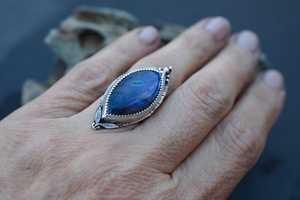 Marquise Labradorite Statement Ring – Gothic Filigree Blue Flash Gemstone Ring Handmade Silver Ring <b>Gift</b> For Her - Product Image 4