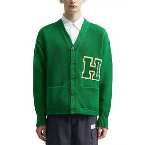 Men's V-neck Wool Acrylic <b>Cardigan</b> Full Sleeve Button Closure Autumn Style Letter Pattern Custom University-inspired Embroiderd - Product Image 6