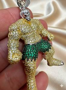 Colgante de Lujo de Plata 925 con Figura de Hulk Verde Moissanita Totalmente Cubierta de Diamantes para Hombres, Joyería Hip Hop para Fans de Marvel - Product Image 6