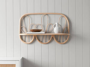 Estante de pared de ratán con pétalos de tulipán natural, estante flotante de bambú con borde ondulado, estante decorativo de pared para dormitorio o sala de estar. - Product Image 2