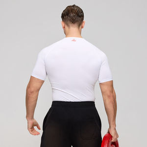 T-shirt de compression à manches courtes gris pour homme, coupe ajustée, séchage rapide, tissu jersey sportif, col rond, couleur unie, t-shirt d'entraînement - Product Image 4