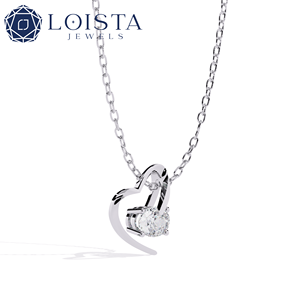 Pendentif Cœur en Or Blanc pour Femme LOISTA avec Diamant Naturel Rond Brillant Certifié GIA, Bijou Romantique de Fiançailles - Product Image 1