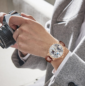 Reloj de pulsera mecánico de lujo para hombre Winner, diseño hueco con tourbillon grande, correa de cuero japonesa, para uso empresarial - Product Image 2