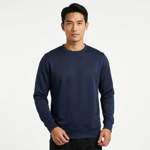 Herren Marineblauer Rundhals-Pullover Sweatshirt Regular Fit Gestrickt Einfarbig Lässige Herbstkleidung - Product Image 5