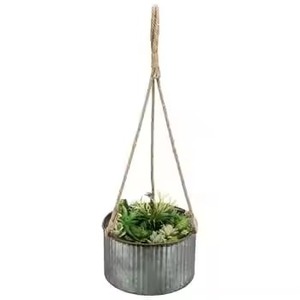 Jardinière suspendue rustique en métal galvanisé avec suspension en corde pour plantes succulentes et plantes vertes - Product Image 1