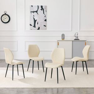 Set di 4 Sedie da Pranzo Moderne di Lusso in PU Trapuntato Bianco Diamantato con Gambe in Metallo Nero per Sedute Imbottite - Product Image 1