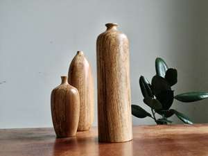 Juego de 3 Jarrones de Madera Hechos a Mano, Estilo Rústico Escandinavo, Bambú, para Bodas, Ecológicos, Decoración de Madera Natural - Product Image 2